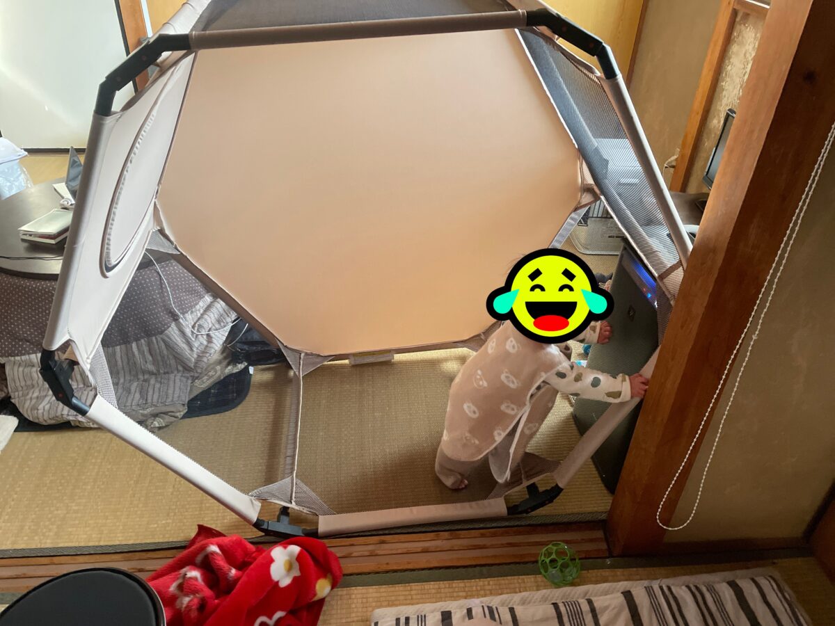 狭い和室で子どもが遊ぶ様子